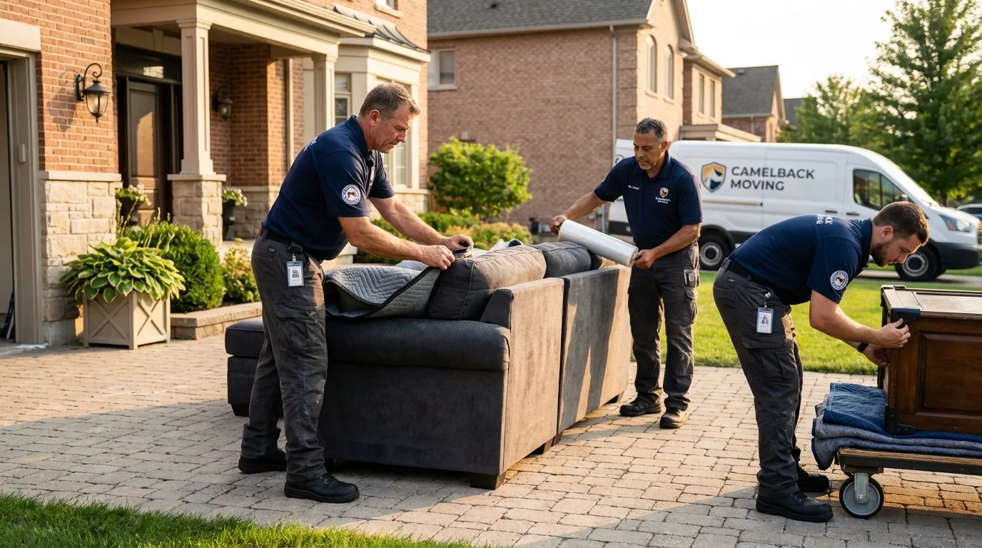 Large estate moving crew wrapping furniture in Mead, CO